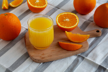 Organic Orange Juice in a Glass, side view.
