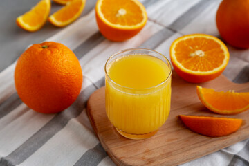 Organic Orange Juice in a Glass, side view.