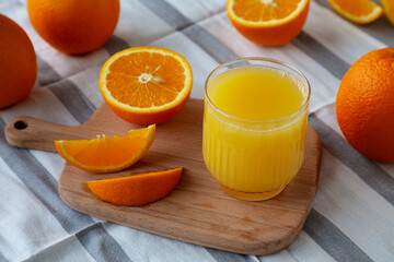 Organic Orange Juice in a Glass, side view.