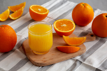 Organic Orange Juice in a Glass, side view.