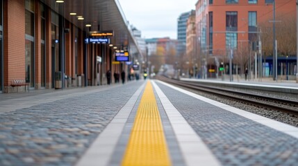 Obraz premium Empty train platform, modern station, urban scene