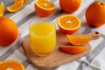 Organic Orange Juice in a Glass, side view.