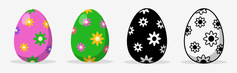 Colorful Easter eggs set collections with different pattern style. Flat illustration style.