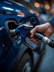A person is fueling a vehicle with a gas pump