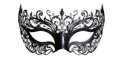 Elegant black masquerade mask with intricate designs,