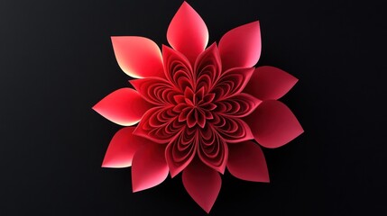 Obraz premium Abstract 3D paper flower, vibrant red, dark background. Possible use Print, website, social media