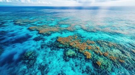 Obraz premium Breathtaking panoramic view of the vibrant Great Barrier Reef from above, Australia
