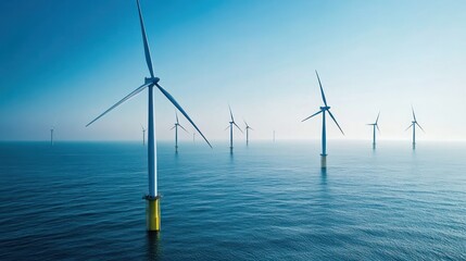 Offshore wind farm turbines generating renewable energy on the open sea