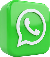 Green Cube with White Telephone Icon and Transparent Background