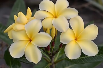 Fototapeta premium Stunning Closeup of Pale Yellow Plumeria Flowers