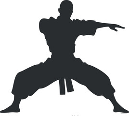 Martial arts fighter silhouette in dynamic pose for sports and fitness designs.