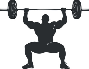 Silhouette of a weightlifter lifting a barbell, ideal for fitness and sports themes.