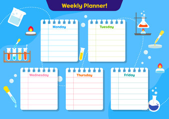 Planner, timetable illustration. Weekly schedule illustration design for people who love science. Vector illustration.
