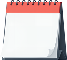 Hanging calendar with white pages and transparent background