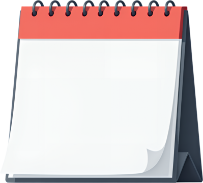 Hanging calendar with white pages and transparent background