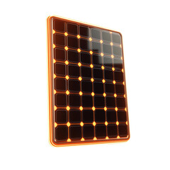 Glowing solar panel with neon orange grid pattern on black background
