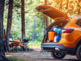 Family camping adventure in a serene forest setting