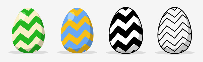 Colorful Easter eggs set collections with different pattern style. Flat illustration style.