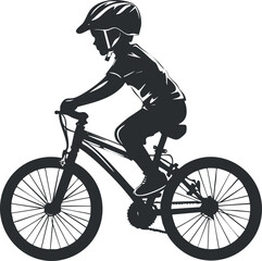 Naklejka premium Silhouette of a child riding a bicycle with a helmet, ideal for sport themes.