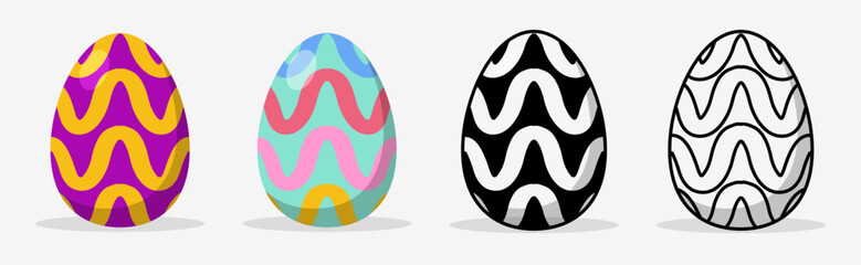 Colorful Easter eggs set collections with different pattern style. Flat illustration style.