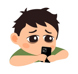 Obraz premium Tired boy with mobile phone