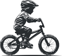 Naklejka premium Silhouette of a child riding a bicycle with helmet, ideal for safety themes.