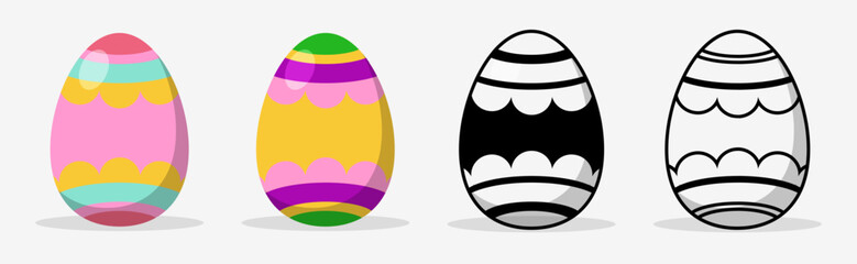 Colorful Easter eggs set collections with different pattern style. Flat illustration style.