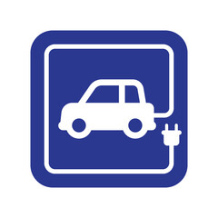 Electric car with plug icon, EV car hybrid vehicles charging point square sign, Eco friendly vehicle concept, Vector illustration