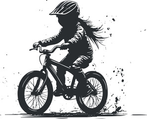 Fototapeta premium Silhouette of a child riding a bicycle, emphasizing motion and freedom.