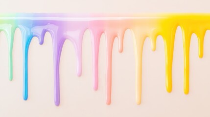 A vibrant, colorful paint drip design featuring a gradient from blue to yellow against a light background, creating a cheerful and artistic effect.