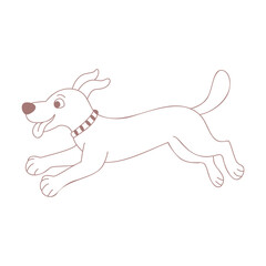 The dog runs with its tongue sticking out. Cartoon character isolated on a white background.