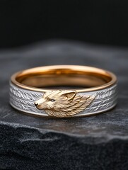 Gold Wolf Ring on Stone