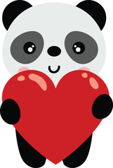 Funny panda with a red heart