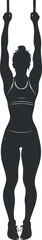 Silhouette of a woman doing pull-ups, ideal for fitness and health designs.