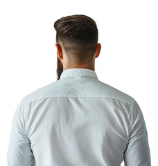 Professional man from behind office setting portrait calm environment isolated on transparent background