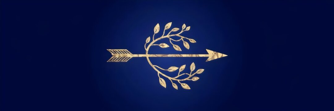 Luxury-inspired tree branch arrow in gold foil on deep blue background – Great for sophisticated branding, financial services, or high-end packaging.