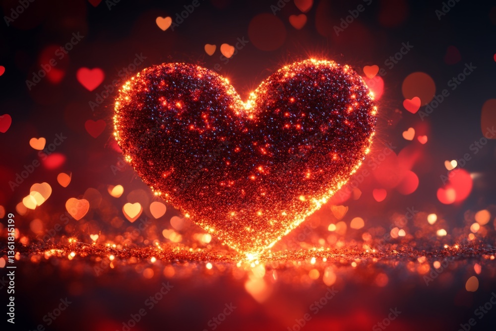 Aufkleber Glowing heart shape with sparkling lights creates a romantic atmosphere on a dark background during a celebration