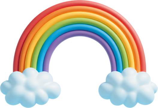 Rainbow with Clouds 3D Render transparent background - Powered by Adobe