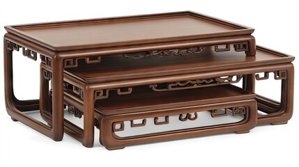 Set of Ming-style nesting tables with rounded edges and sturdy joints