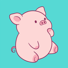 Cute Adorable Pig Cartoon Illustration
