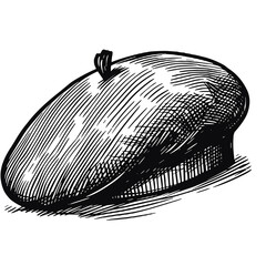 Sketch of a Beret, Monochrome, Fashion Illustration, On White Background