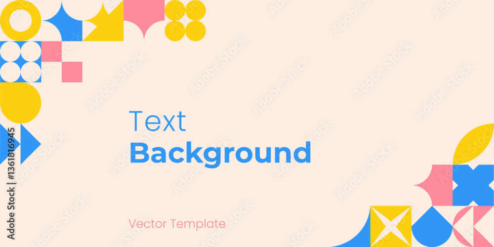 Aufkleber Geometric Abstract Design. Colorful Background of simple Geometric Shapes with Copy Space in Swiss style for Banner, Flyer, Cards, Presentation, Website Design, Landing. Vector template.