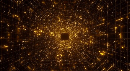 Golden Light Trails Abstract Tunnel. AI Generated