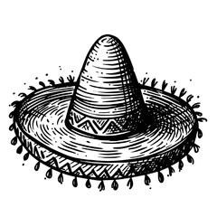 Hand-Drawn Sombrero, Monochrome, Cultural Illustration, On White Background
