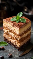 Delicious Tiramisu Cake Slice Dessert Pastry Food Photography