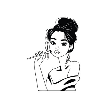 woman applying makeup black and white clip art preview