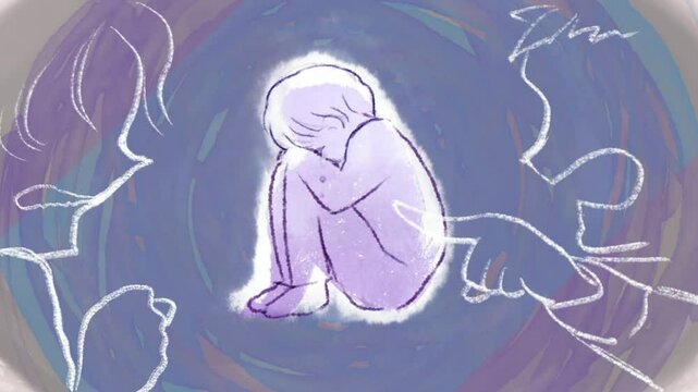 両親の精神的DV、言葉の暴力に泣き出す子供のアニメ