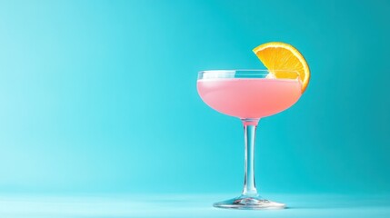 Pink cocktail, studio shot, vibrant color backdrop.  Possible use Beverage advertising, social media