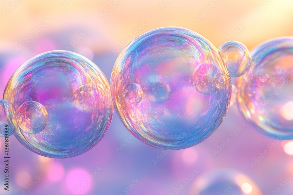 Aufkleber colorful soap bubbles floating in a dreamy background during sunset hours
