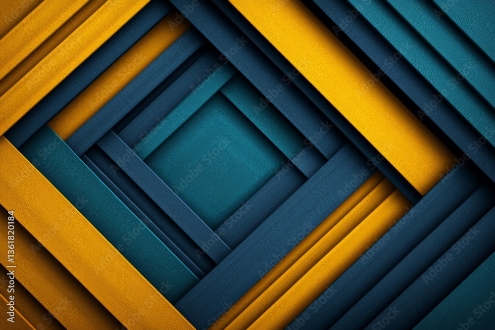 Poster Geometric pattern of layered teal and mustard-colored shapes creating an abstract design in a modern style